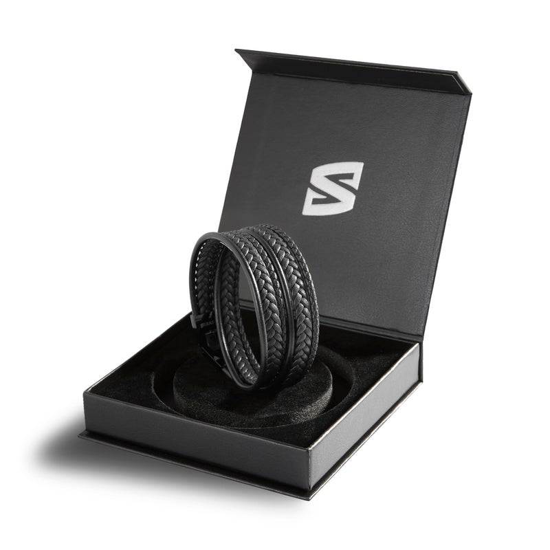 SERASAR Black Bracelet Leather Men 34cm Gift-Box Genuine-Leather Cowhide Braided Adjust-Able Multi-Layer Wrap Rope Man Mans Male Boy Boys Mens Bracelets Band Jewelry Stainless Steel Accessories - Image 2