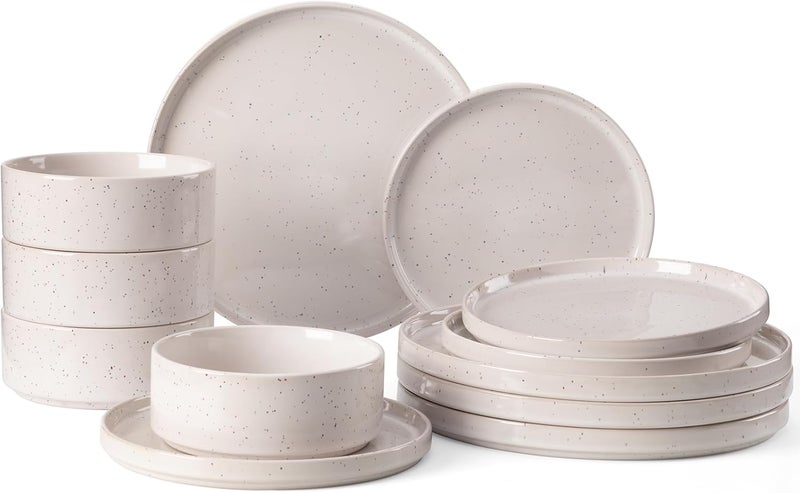 Famiware طقم أطباق وأوعية فامي وير نيبولا 12 قطعة طقم أدوات مائدة ل4 أشخاص أبيض كريمي مع بقع ملونة - Image 1