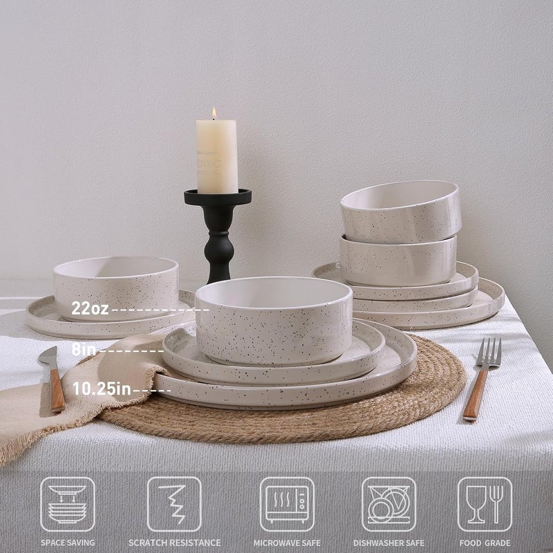 Famiware طقم أطباق وأوعية فامي وير نيبولا 12 قطعة طقم أدوات مائدة ل4 أشخاص أبيض كريمي مع بقع ملونة - Image 2