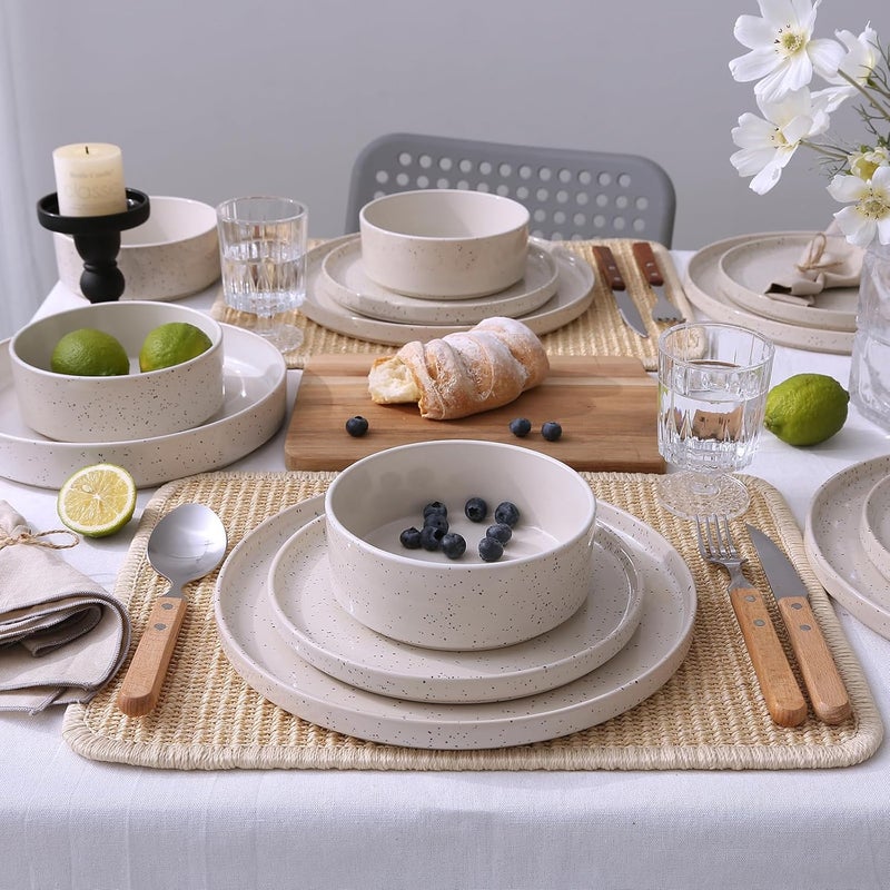 Famiware طقم أطباق وأوعية فامي وير نيبولا 12 قطعة طقم أدوات مائدة ل4 أشخاص أبيض كريمي مع بقع ملونة - Image 4