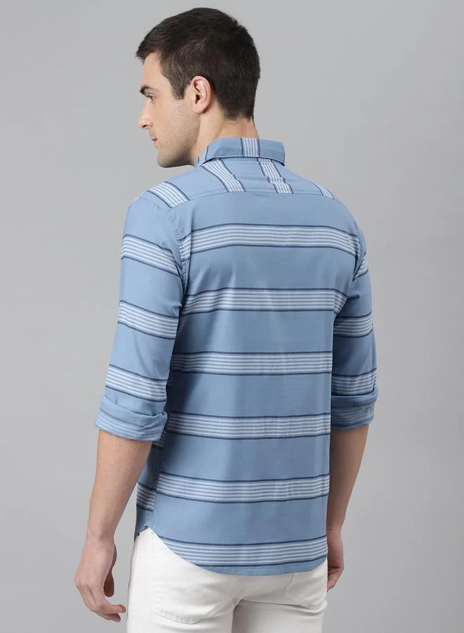 Dennis Lingo Slim Fit Blue Casual Shirt - 100% Cotton