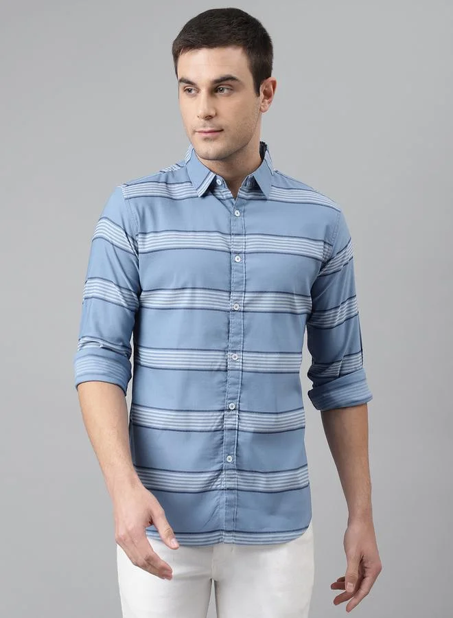 Dennis Lingo Slim Fit Blue Casual Shirt - 100% Cotton