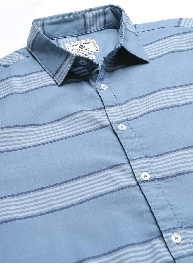 دينيس لينغو Slim Fit Blue Casual Shirt - 100% Cotton