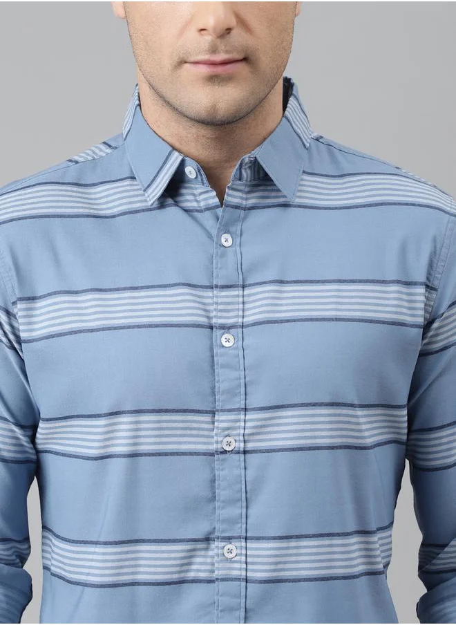 دينيس لينغو Slim Fit Blue Casual Shirt - 100% Cotton