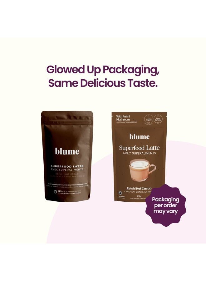 Blume لاتيه سوبر فود - مسحوق كاكاو ساخن مع ريشي، مسحوق فطر، سوبر فود مهدئ، لاته مع دعم الدماغ، معزز قهوة كاكاو عضوي - عضوي، نباتي وصديق للكيتو - 25 حصة - Image 4