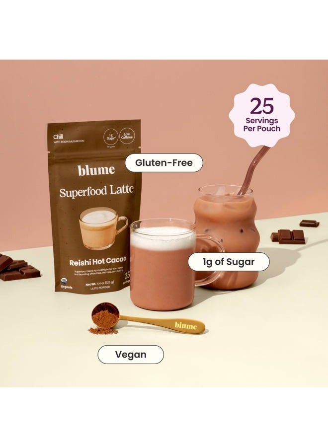 Blume لاتيه سوبر فود - مسحوق كاكاو ساخن مع ريشي، مسحوق فطر، سوبر فود مهدئ، لاته مع دعم الدماغ، معزز قهوة كاكاو عضوي - عضوي، نباتي وصديق للكيتو - 25 حصة - Image 3