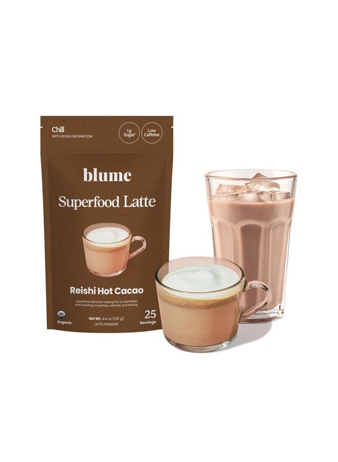 Blume لاتيه سوبر فود - مسحوق كاكاو ساخن مع ريشي، مسحوق فطر، سوبر فود مهدئ، لاته مع دعم الدماغ، معزز قهوة كاكاو عضوي - عضوي، نباتي وصديق للكيتو - 25 حصة - Image 1
