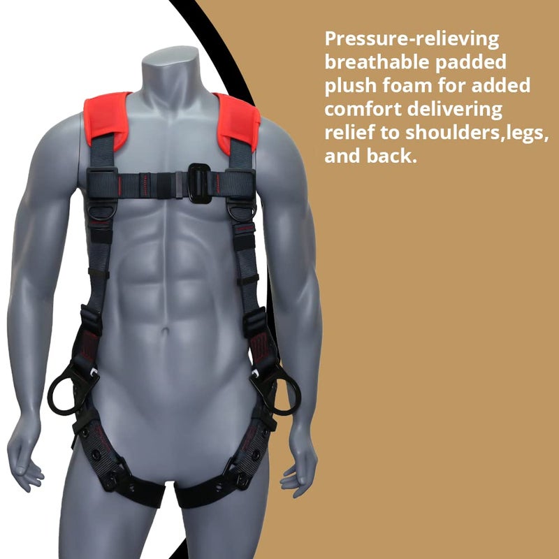 AFP Universal Fall Protection Ergonomic Safety Harness, Soft Pressure-Relieving Perforated Breathable Padded Foam Shoulder, 3 D-Rings, Tongue Buckle, Mating Buckle (OSHA/ANSI PPE) - Image 3