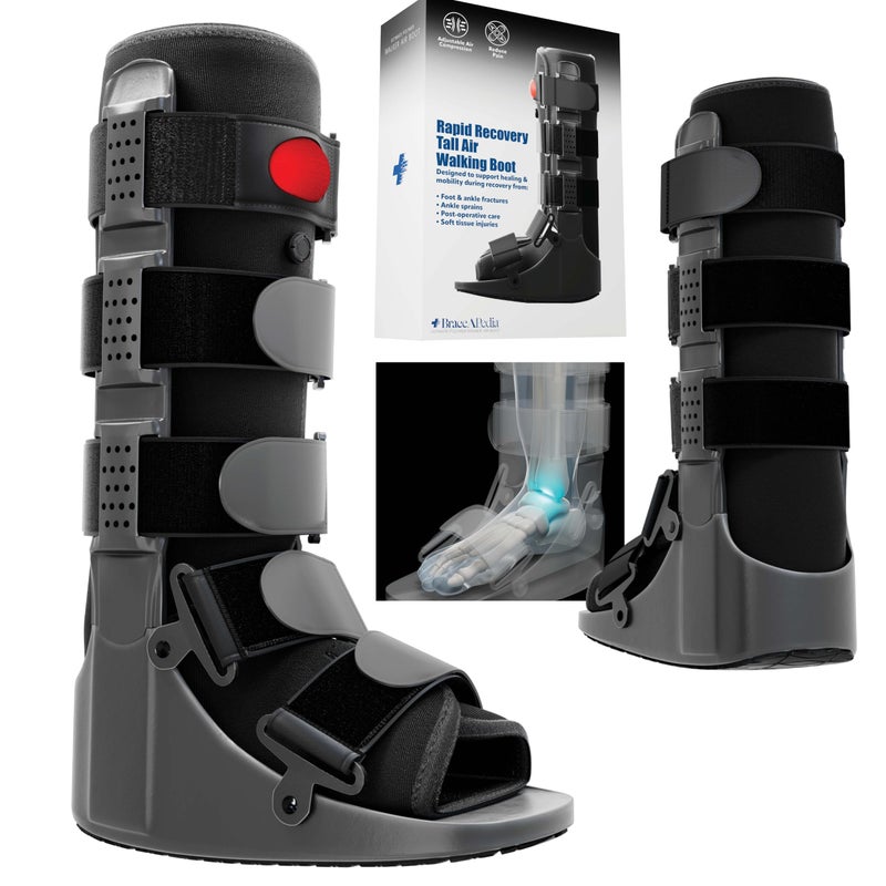 Braceapedia Rapid Recover Tall Walking Boot, Fracture Boot, Medical Grade Foot Brace for Fractures, Ankle Injury Boot, Adjustable Extra Large Compression Air Pump for Sprain & Injury Recovery, Post Op Shoe, Foot Boot Brace for Injured Foot, Large - Image 1