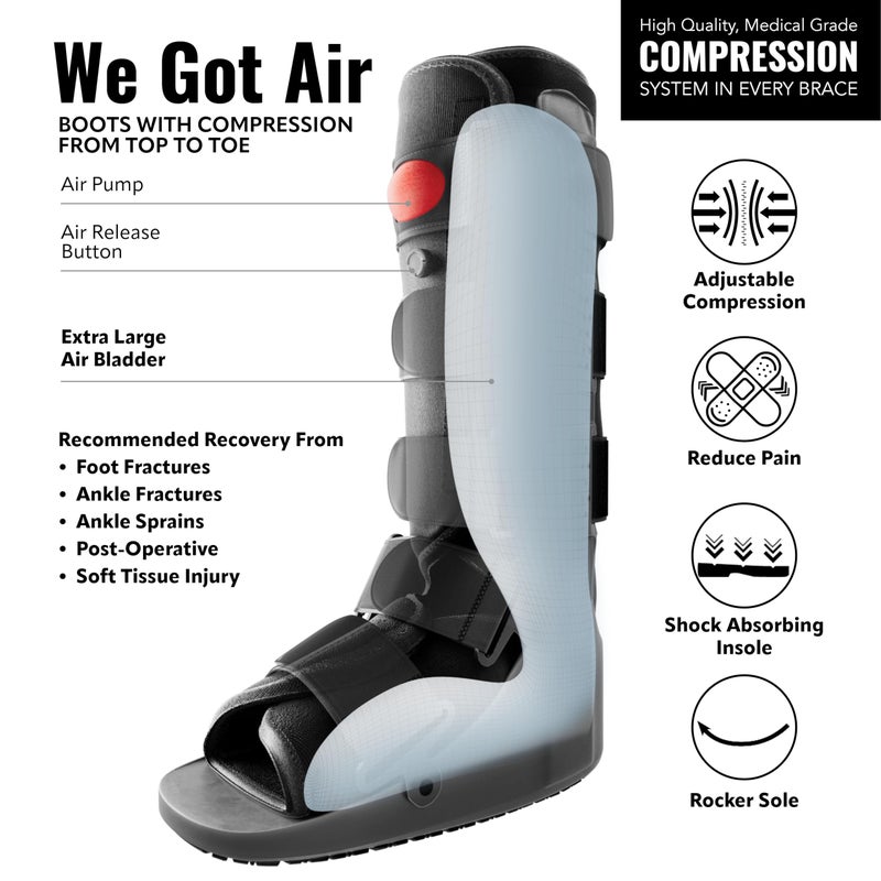 Braceapedia Rapid Recover Tall Walking Boot, Fracture Boot, Medical Grade Foot Brace for Fractures, Ankle Injury Boot, Adjustable Extra Large Compression Air Pump for Sprain & Injury Recovery, Post Op Shoe, Foot Boot Brace for Injured Foot, Large - Image 3