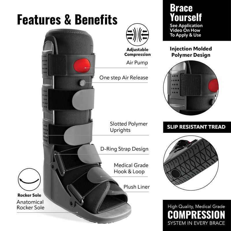 Braceapedia Rapid Recover Tall Walking Boot, Fracture Boot, Medical Grade Foot Brace for Fractures, Ankle Injury Boot, Adjustable Extra Large Compression Air Pump for Sprain & Injury Recovery, Post Op Shoe, Foot Boot Brace for Injured Foot, Large - Image 4