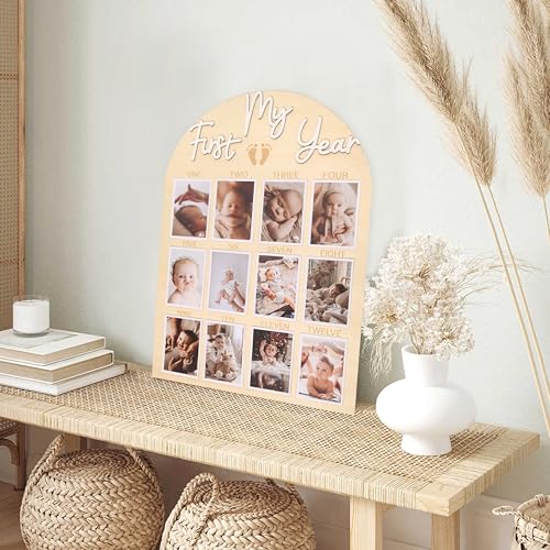 HGFC My First Year Birthday Board - One Year Of Photo Board,Monthly Milestone Wood Photo Board,First Birthday Decorations,12 Months Photo Banner (white) - Image 5