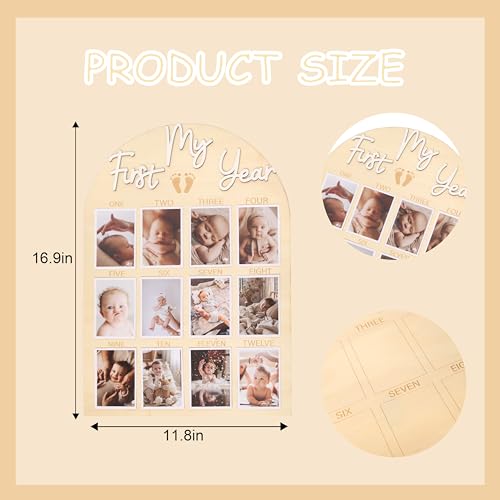 HGFC My First Year Birthday Board - One Year Of Photo Board,Monthly Milestone Wood Photo Board,First Birthday Decorations,12 Months Photo Banner (white) - Image 2