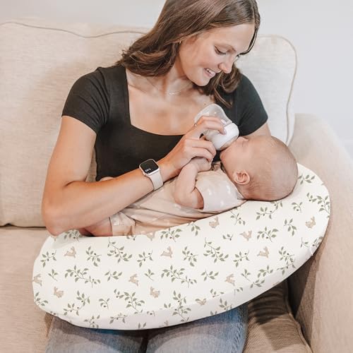Konssy 2 Pack Nursing Pillow Covers Stretchy and Soft Nursing Cover for Breastfeeding Pillow Slipcover for Baby Girls and Boys Newborn Fog Green Rabbit - Image 3