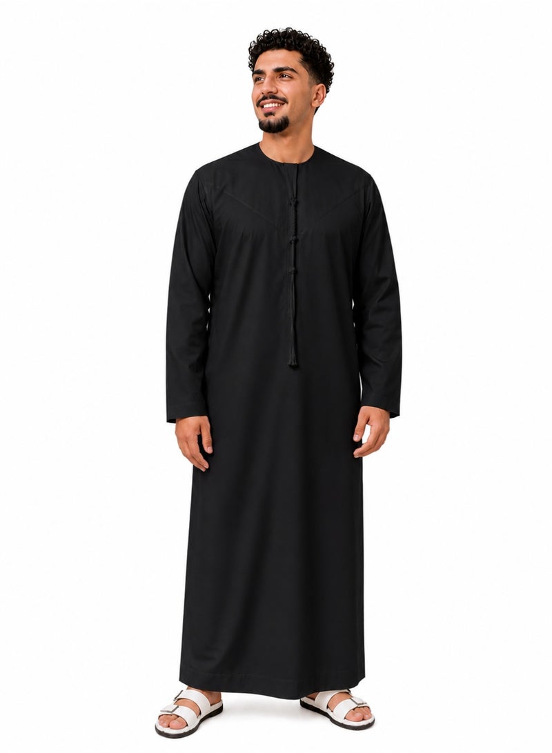 MAHRA CO. Men’s Black Kandora with Removable Tassel | Sizes 52–64 | Sophisticated Arabic Formal Attire for Eid, Weddings, Friday Prayers, and Cultural Celebrations - Image 1
