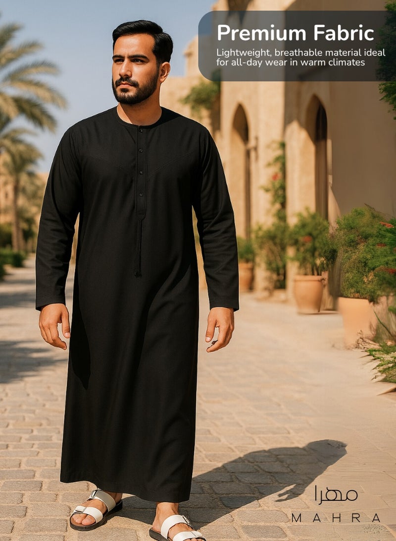MAHRA CO. Men’s Black Kandora with Removable Tassel | Sizes 52–64 | Sophisticated Arabic Formal Attire for Eid, Weddings, Friday Prayers, and Cultural Celebrations - Image 5