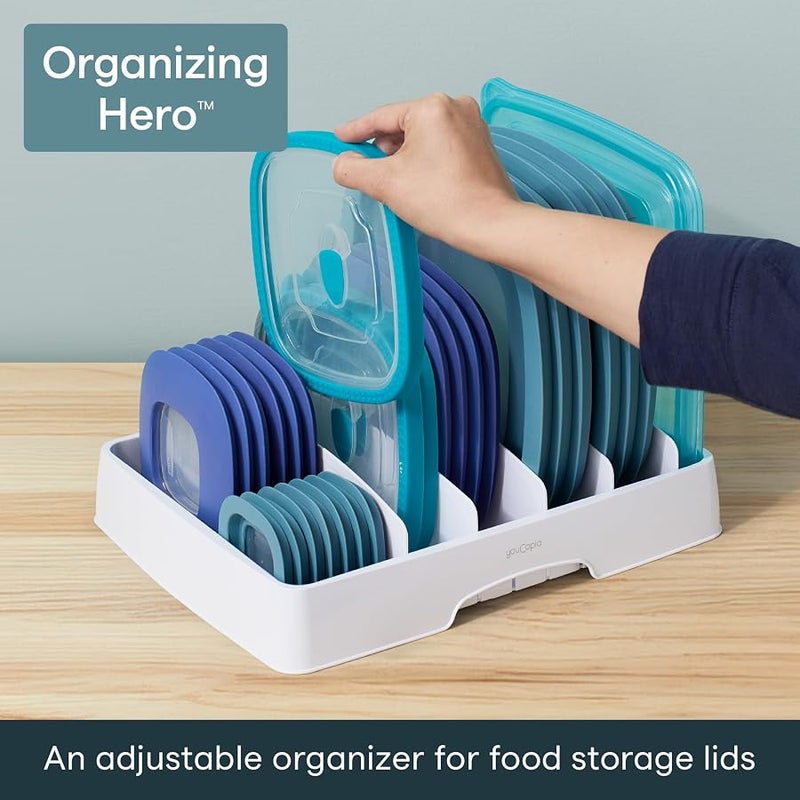 يوكوبيا YouCopia StoraLid Adjustable Food Container Lid Organizer, Kitchen Cabinet Storage Rack for Lids, BPA-Free, Holds Round & Square Lids, Space-Saving, Large Size- 50100 - Image 3