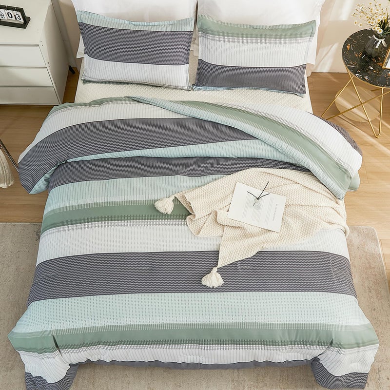 Litanika Litanika California King Comforter Set Sage Green - 3 Pieces Cal King Oversized Lightweight Summer Green White Colorblock Stripe Bedding Set (104x96In  2 Pillowcases)  - Image 5