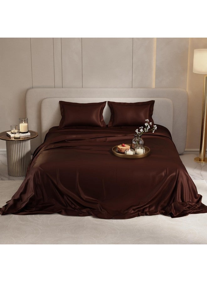 Stoa Paris 300 TC Satin Bedsheet Double Bed with Pillow Covers, Premium Ultra Satin Bedding Set, Gifts for Women, Couples, Wedding, Bedroom Home Furnishing, Date Night Collection - Hot Chocolate - Image 3