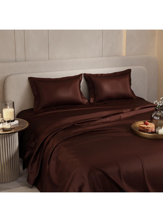 Stoa Paris 300 TC Satin Bedsheet Double Bed with Pillow Covers, Premium Ultra Satin Bedding Set, Gifts for Women, Couples, Wedding, Bedroom Home Furnishing, Date Night Collection - Hot Chocolate - Image 4