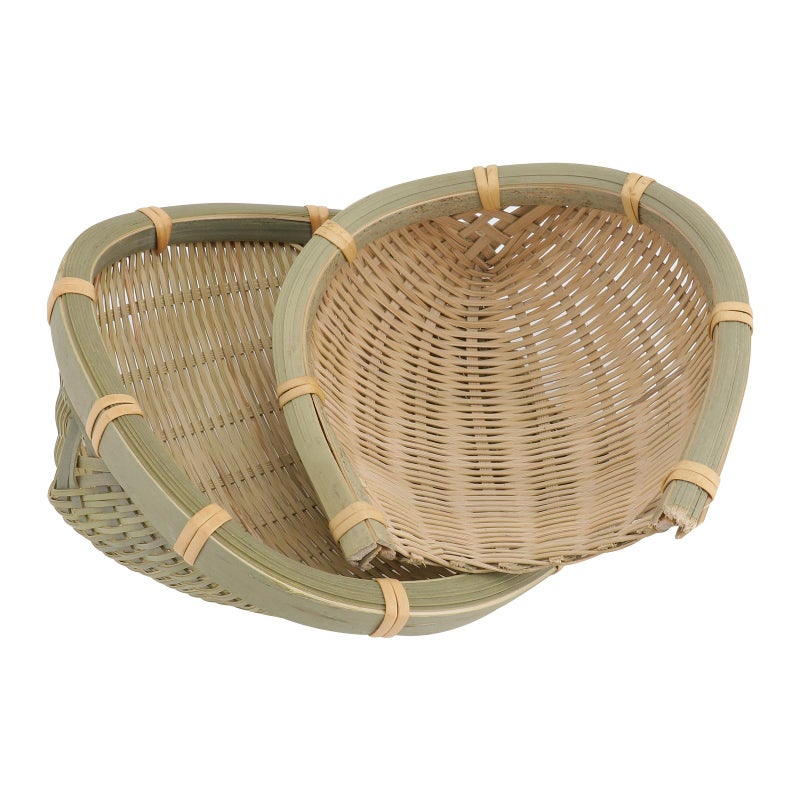 Basket Tray 2 Pcs Hand Weave Bread Baskets Handmade Bamboo Dustpan for Serving Kitchen Washing Draining Drying Garden Daily Dinning Kitchen Organization Stackable47in55in