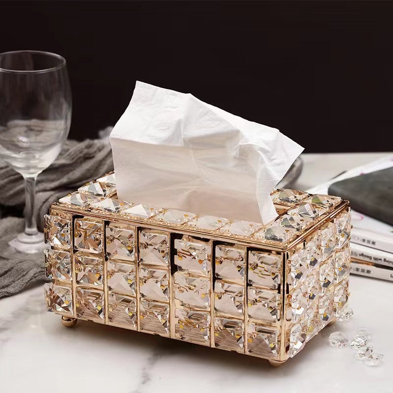 Factory direct supply European crystal tissue box living room home creative light luxury tissue box dining table paper box "Gold" seven tissue box 20*12*9.5cm