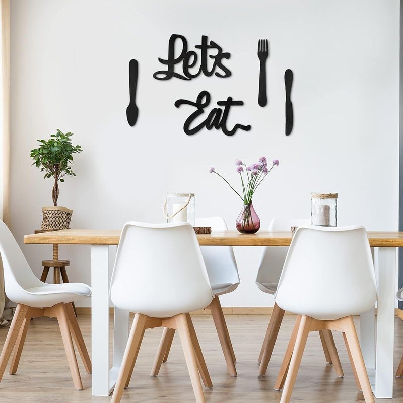TPGP Jetec 5 Pieces Wooden Let's Eat Sign with Fork, Spoon, and Knife - Rustic Kitchen Wall Decor - Image 2