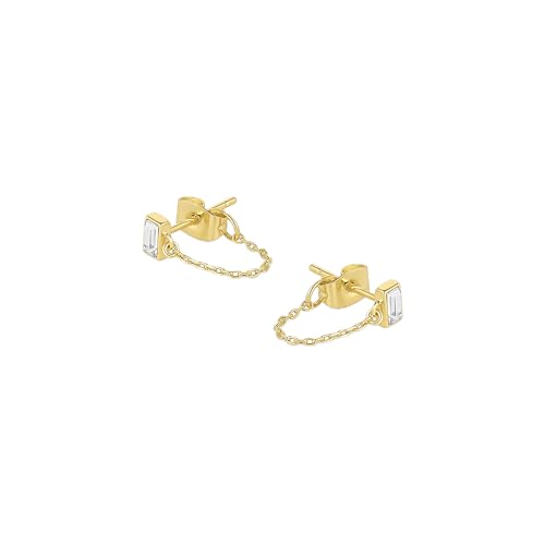gorjana Women's Desi Chain Huggie Earrings, 18k Gold Plated w/White Crystal, Stud Earring w/Chain Dangle - Image 2