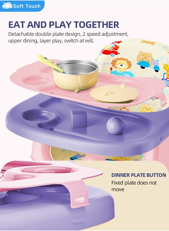 Soft Touch Baby Chair Baby High Chair With Adjustable Height For Dinning Folding Rest Chair with 4 Wheels and Removable Tray Baby Feeding Booster Seat For Toddlers babies 6 Months To 6 Years  - Image 4