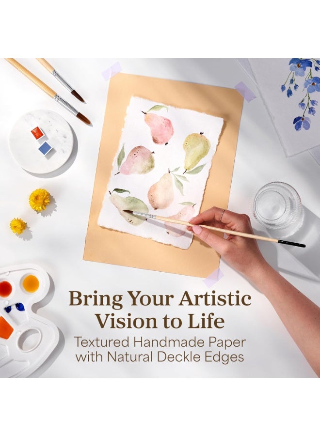 ورق أبيض مصنوع يدويًا بحواف غير منتظمة - عبوة من 50 ورقة - ورق للألوان المائية/الوسائط المختلطة - دعوات زفاف، طباعة حروف بارزة، بطاقات تهنئة، قوائم طعام - سماكة 150 جرامًا في المتر المربع - 5.25 × 8.25 بوصة - Image 2
