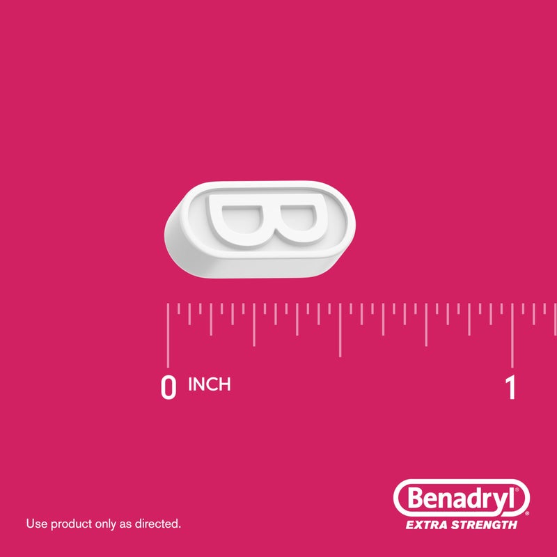 Benadryl بنادريل دواء مضاد الهيستامين لتخفيف الحساسية بتركيز إضافي، 50 ملغ من أقراص ديفينهيدرامين HCl لتخفيف أعراض الحساسية الناتجة عن حمى القش أو غيرها من الحساسية التنفسية العليا، 24 حبة - Image 5