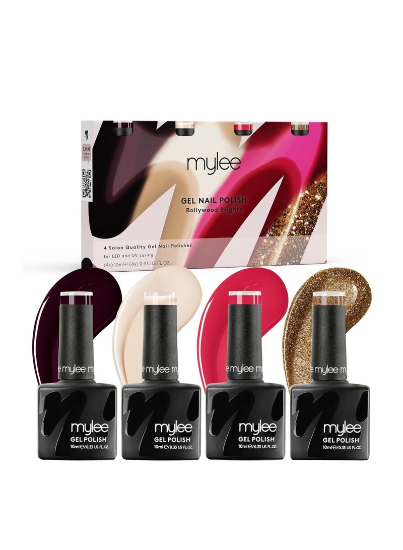 mylee Gel Nail Polish Quad Set 4x10ml Bollywood Brights UV/LED Soak Off Nail Art Manicure Pedicure for Professional Salon and Home Use Unveiled Collection Long Lasting and Easy to Apply - Image 1