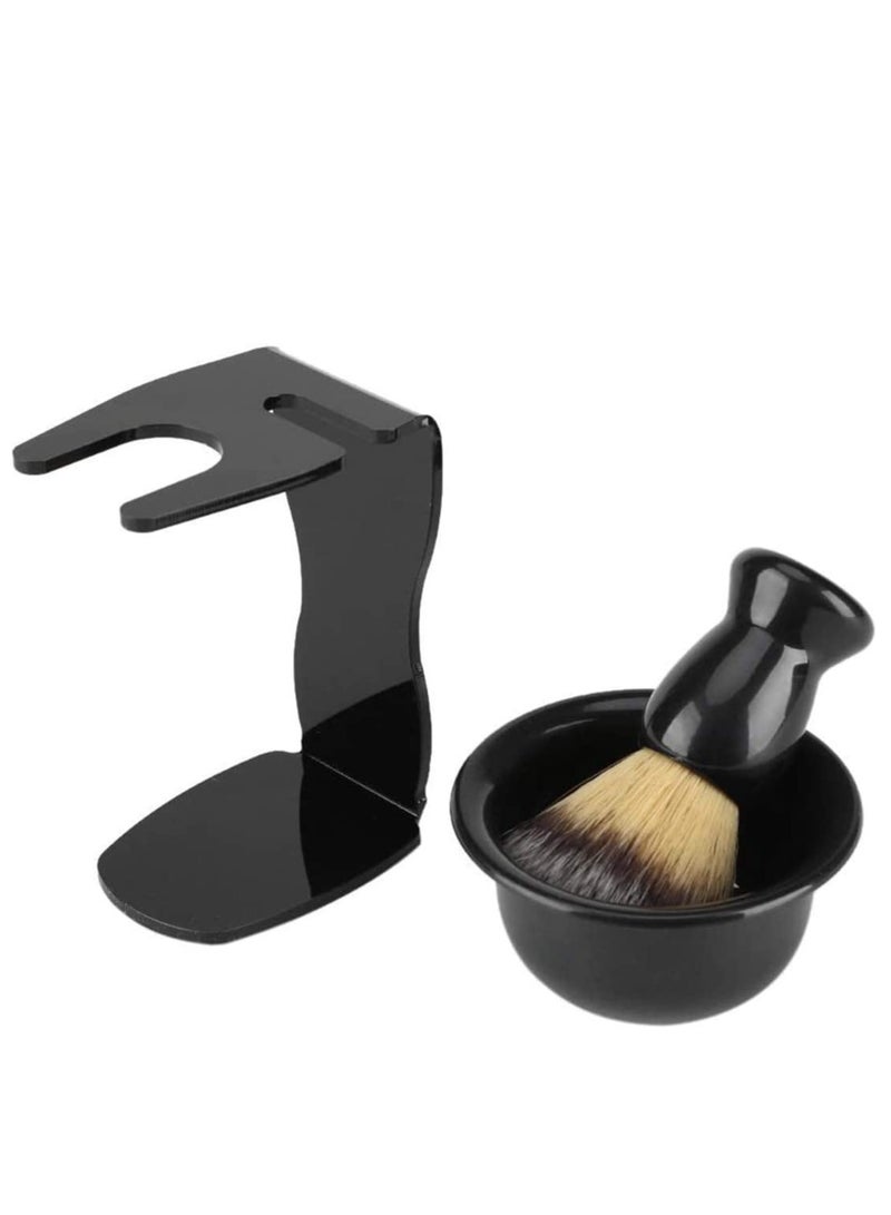 Zikra 3 in 1 Shaving Brush Set Shaving Soap Bowl & Shaving Stand & Hair Shaving Brush Kit Stainless Steel Shaving Cleaning Tool for Men Black - Image 1