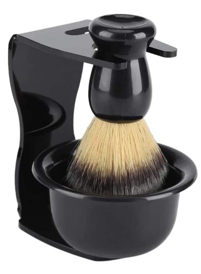 Zikra 3 in 1 Shaving Brush Set Shaving Soap Bowl & Shaving Stand & Hair Shaving Brush Kit Stainless Steel Shaving Cleaning Tool for Men Black - Image 2