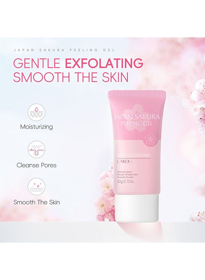 لايكو جل تقشير ساكورا، للعناية بالبشرة للوجه والجسم، يزيل البقع الداكنة ويشد لون البشرة، مقشر لطيف ينظف البشرة بعمق، جل مرطب لجميع أنواع البشرة 60 جرام - Image 2