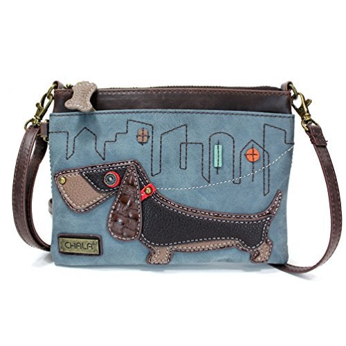 Chala Mini Crossbody Handbag, Pu Leather, Small Shoulder Purse Adjustable Strap (Wiener Dog-Indigo) - Image 1