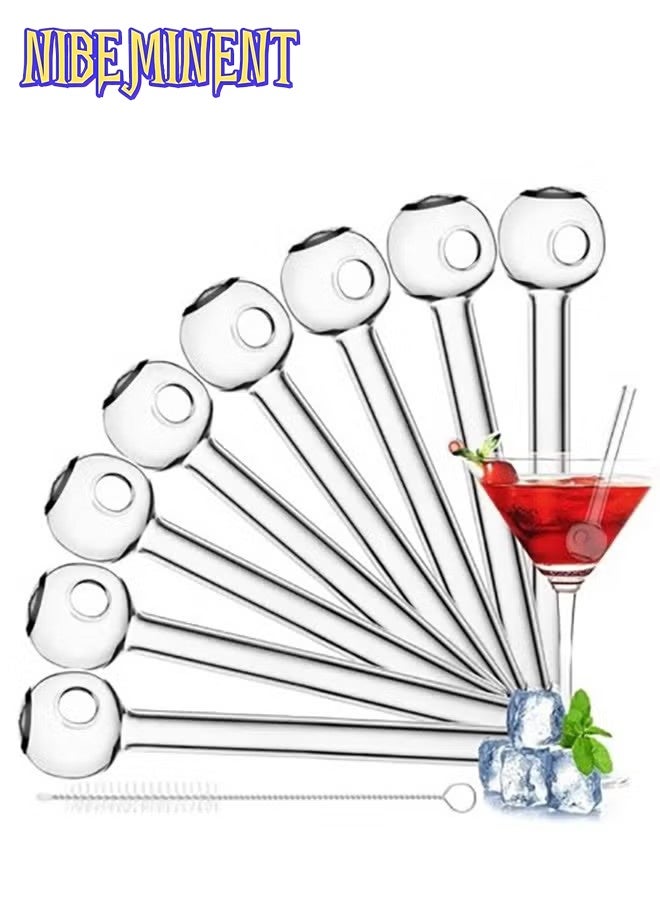 NIBEMINENT مصاصات زجاجية غير قابلة للكسر - مجموعة 8 مصاصات زجاجية قابلة لإعادة الاستخدام مع فرشاة تنظيف واحدة للمشروبات والأعشاب والعصائر والعلاج بالروائح (لون شفاف) - Image 1