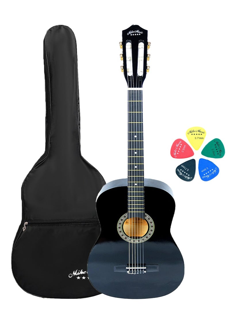 Mike Music 38 Inch Classical Guitar for Beginner Teen Adult, 38-inch Guitar Acoustic Classic Guitar 6-Strings Classical Guitar Set With Accessories Gig Bag, Picks, Right Hand, Black  - Image 1