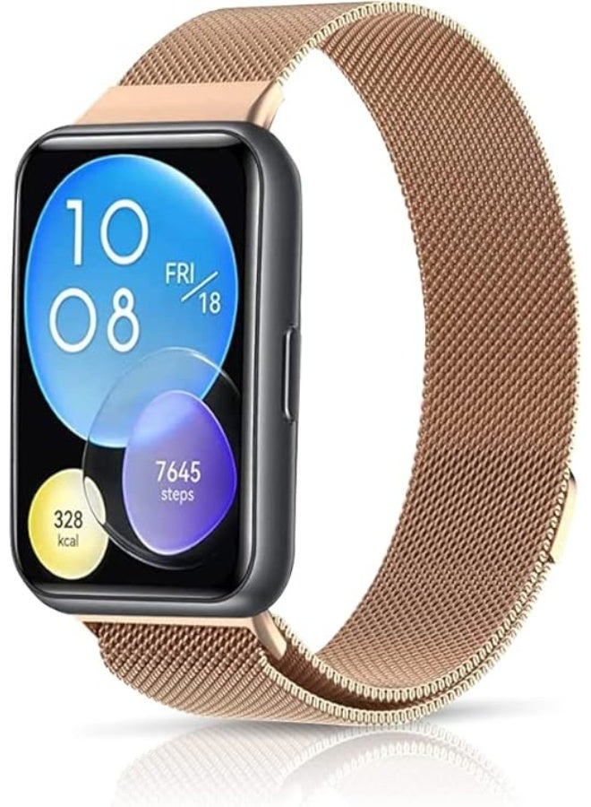 سوار متوافق مع ساعة هواوي فيت 2 ، سوار ستانلس ستيل قابل للتعديل لساعة هواوي فيت 2 وساعة فيت 2 اكتيف وساعة فيت 2، سوار بديل أنيق _ ذهبي وردي - Image 2