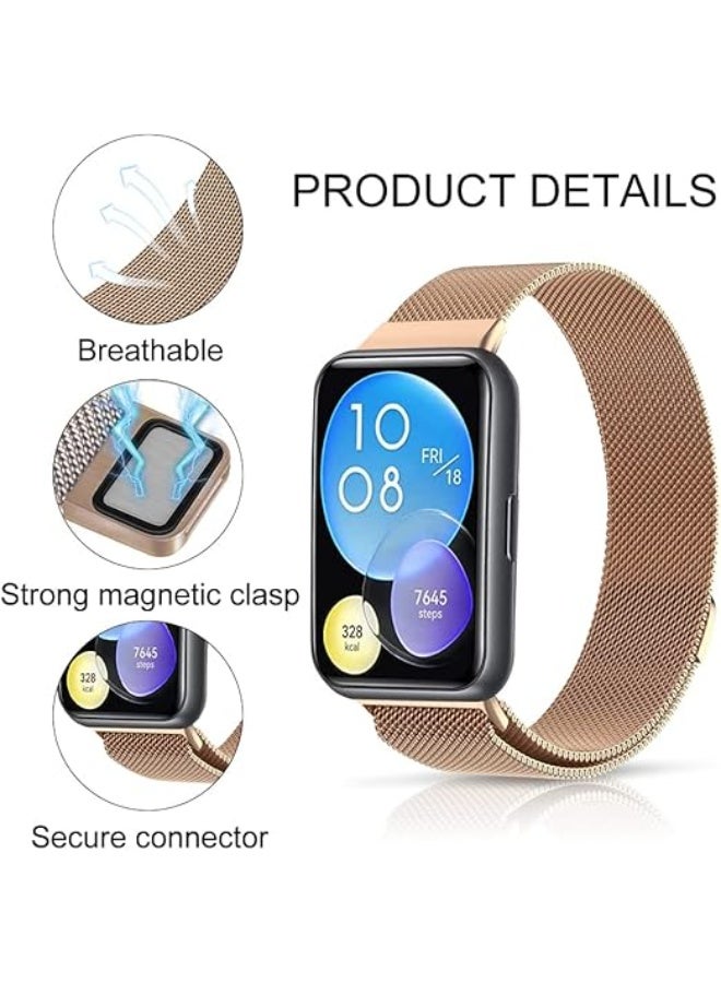 سوار متوافق مع ساعة هواوي فيت 2 ، سوار ستانلس ستيل قابل للتعديل لساعة هواوي فيت 2 وساعة فيت 2 اكتيف وساعة فيت 2، سوار بديل أنيق _ ذهبي وردي - Image 4