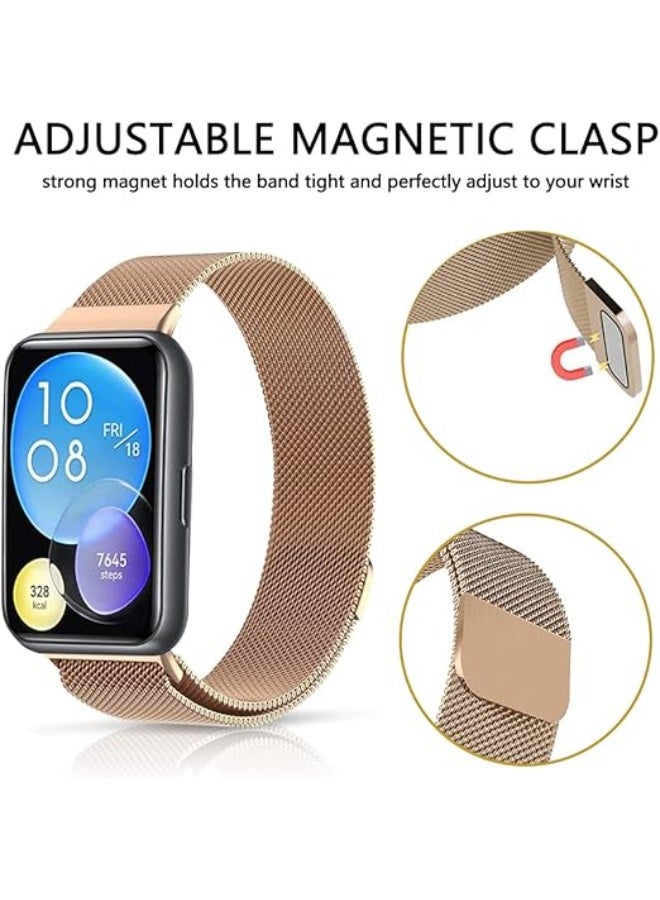 سوار متوافق مع ساعة هواوي فيت 2 ، سوار ستانلس ستيل قابل للتعديل لساعة هواوي فيت 2 وساعة فيت 2 اكتيف وساعة فيت 2، سوار بديل أنيق _ ذهبي وردي - Image 3