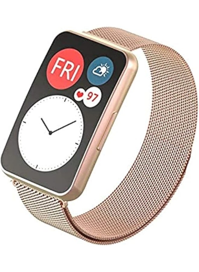 سوار متوافق مع ساعة هواوي فيت 2 ، سوار ستانلس ستيل قابل للتعديل لساعة هواوي فيت 2 وساعة فيت 2 اكتيف وساعة فيت 2، سوار بديل أنيق _ ذهبي وردي - Image 1