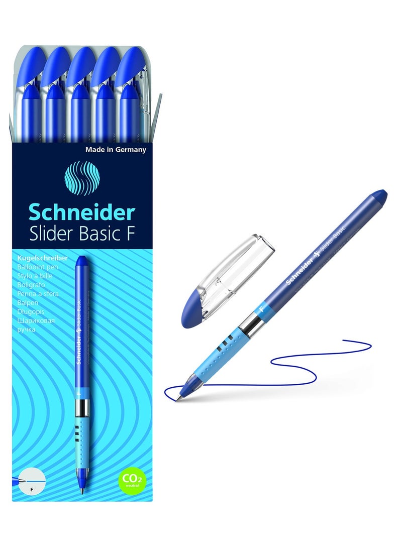 Schneider 10-Piece Slider Basic F Ballpoint Pen Fine Tip Blue Ink - Image 1