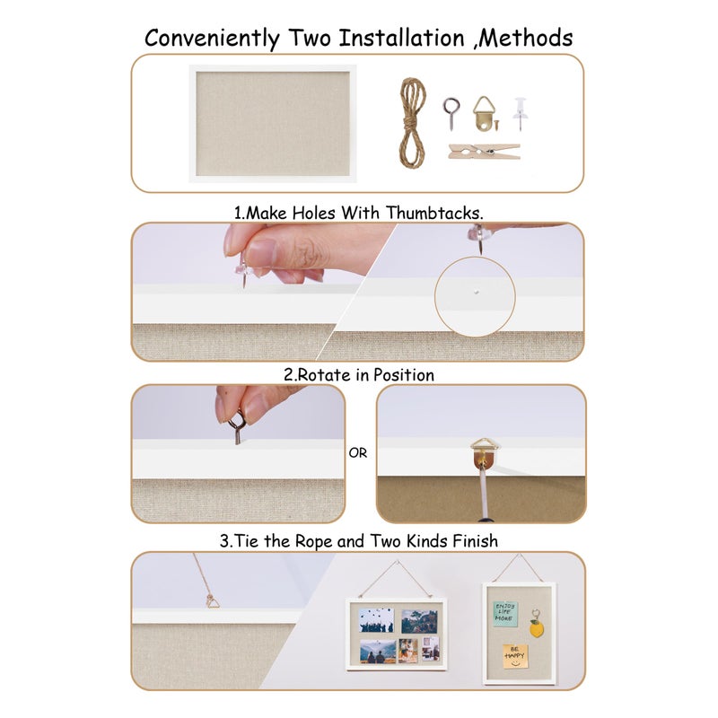 DAHAPYBOO Cork Board with Linen White,Bulletin Board 17"x12" Hanging Corkboards for Office Home School Message Board or Vision Board Decoration. - Image 4