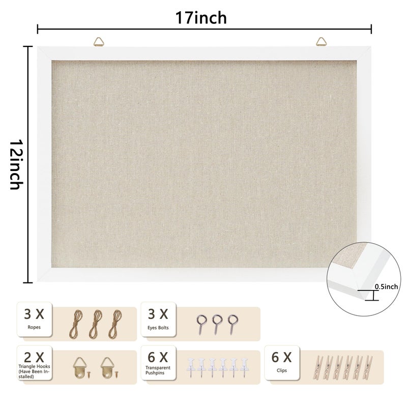 DAHAPYBOO Cork Board with Linen White,Bulletin Board 17"x12" Hanging Corkboards for Office Home School Message Board or Vision Board Decoration. - Image 2