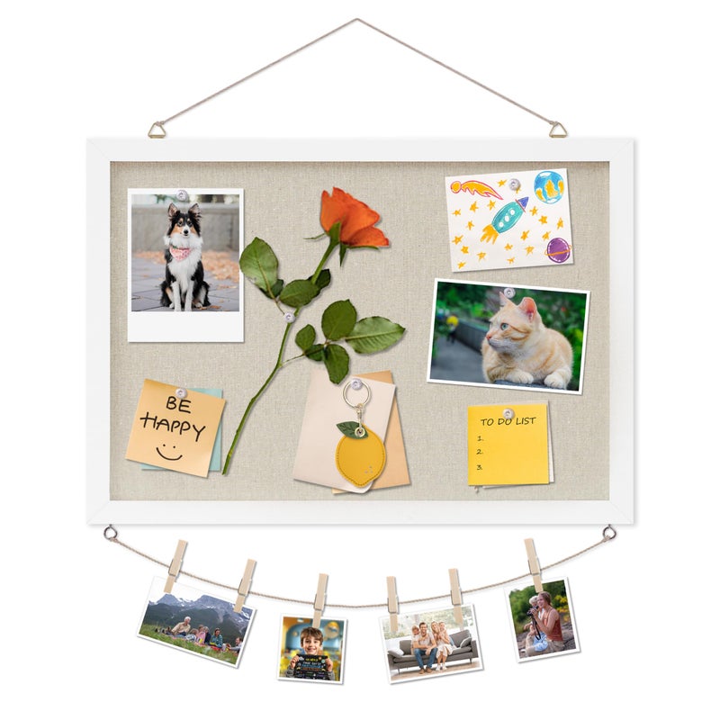 DAHAPYBOO Cork Board with Linen White,Bulletin Board 17"x12" Hanging Corkboards for Office Home School Message Board or Vision Board Decoration. - Image 1