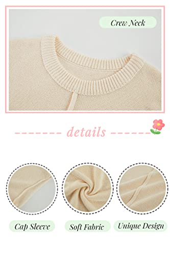 Saodimallsu Women's Crew Neck Knit Sweater Vest Summer Cute Cap Sleeve Lightweight Pullover Top Apricot - Image 4