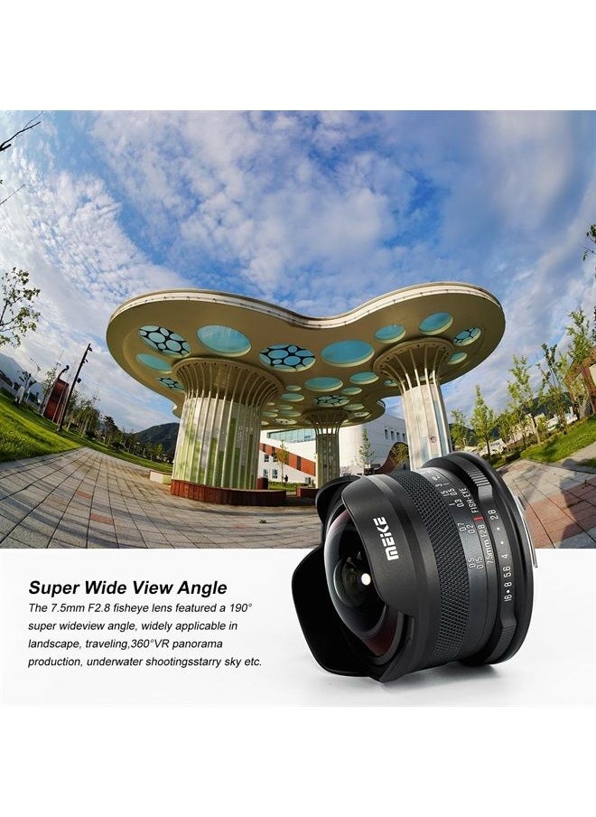 Meike - 7.5mm f2.8 RF-Mount Ultra Wide Circular fisheye Lenses Manual Focus Fixed Prime APS-C Lens Compatible with Canon EOS-R EOS-RP R5 R5C R6 R7 R10 Mirrorless Camera - Image 1