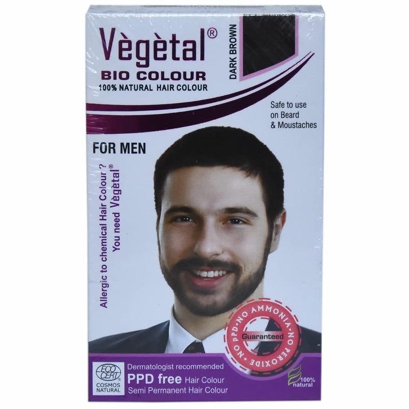 Vegetal تجربة لون نباتي حيوي طبيعي بني داكن لصبغ شعر اللحية للرجال خالي من الأمونيا وخالي من PPD 100% عضوي وعشبي آمن وفعال مجموعة صبغ اللحية الكاملة متضمنة 25 جرام لكل منها - Image 2