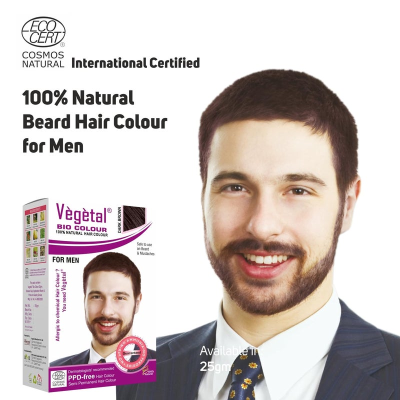 Vegetal تجربة لون نباتي حيوي طبيعي بني داكن لصبغ شعر اللحية للرجال خالي من الأمونيا وخالي من PPD 100% عضوي وعشبي آمن وفعال مجموعة صبغ اللحية الكاملة متضمنة 25 جرام لكل منها - Image 5